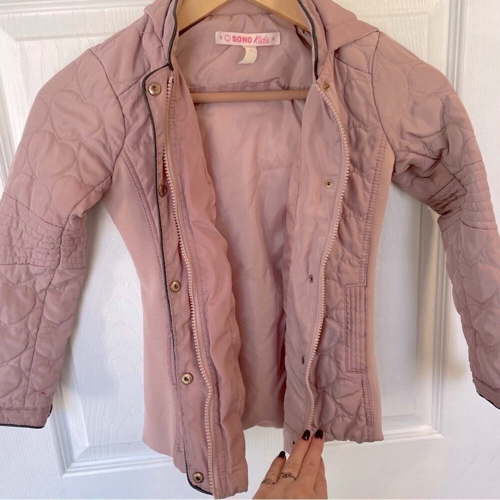 Ci Sono Girl Heart Quilted Jacket Hood Full Zip Pockets in Kids Size 7 - Picture 3 of 3